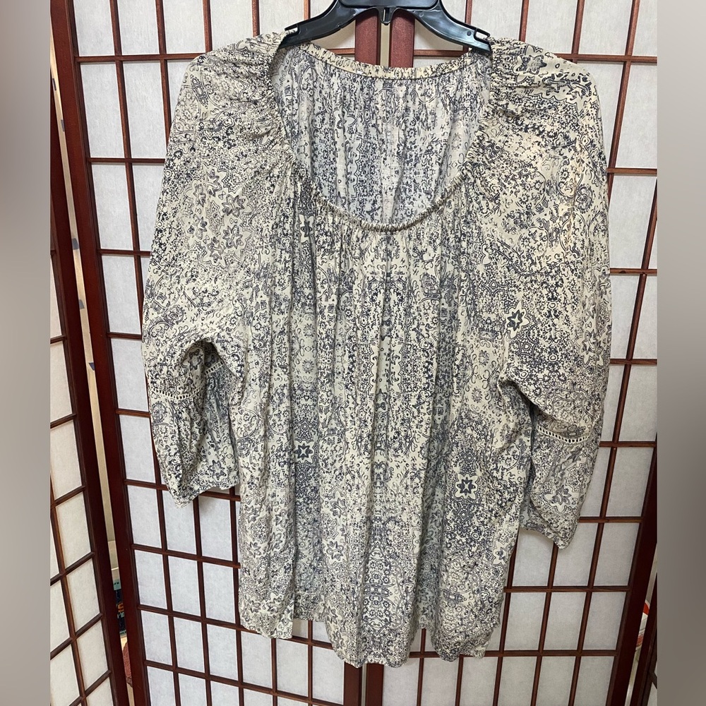 (S30) Kim Rogers 3X Boho Bell Sleeve Peasant style blouse Lightweight Flowy EUC